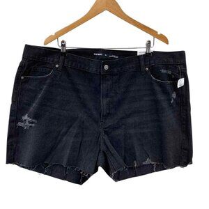 Old Navy Slouchy-Straight High Rise Jean Shorts Women 22 Black Distressed Cutoff